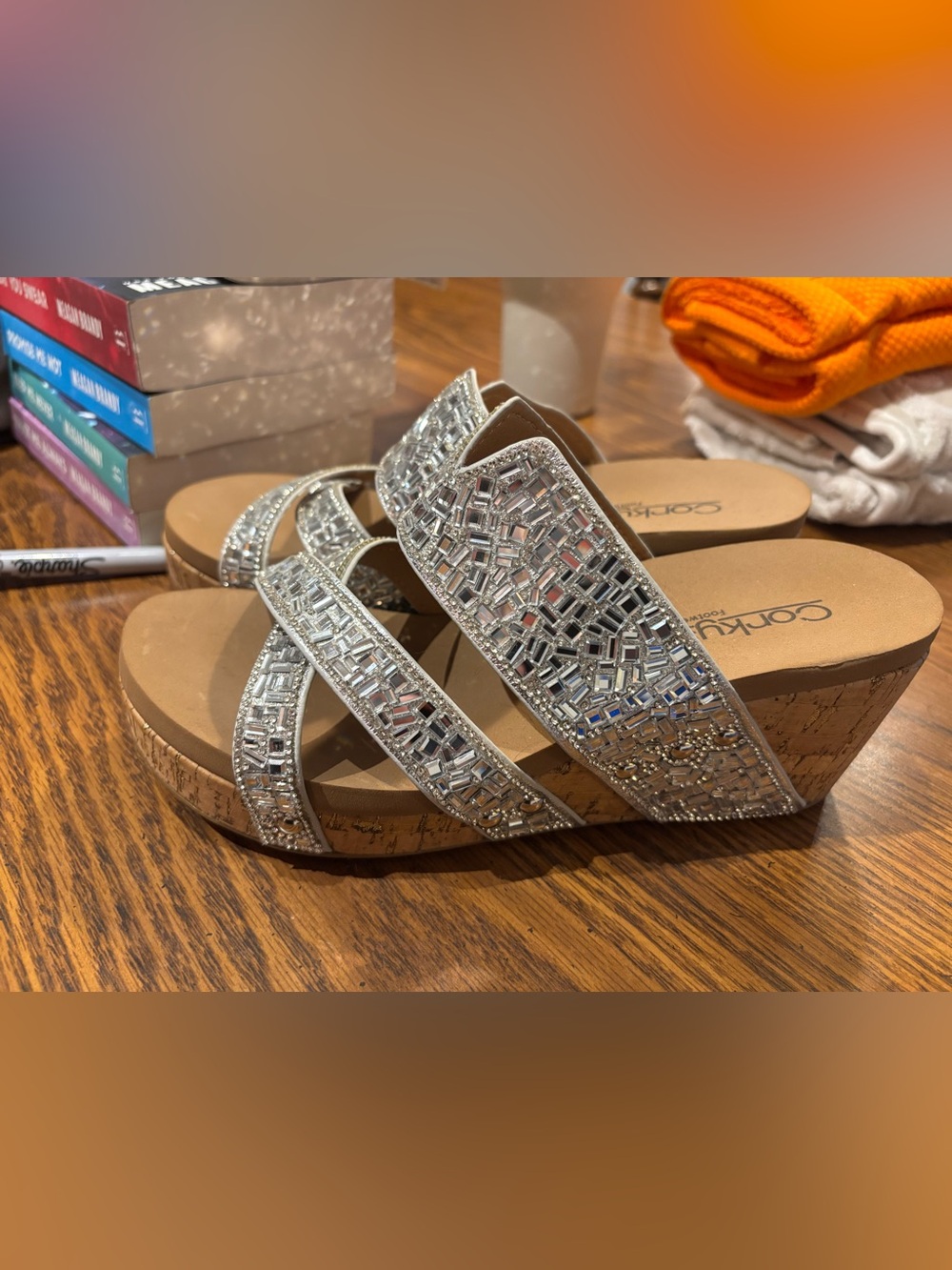 Corkys Silver Beaded Wedge Sandals